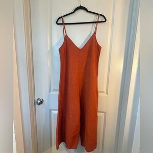 Sitting Pretty Orange Wide Leg Lightweight Linen Lagenlook Jumpsuit, Size 34 M